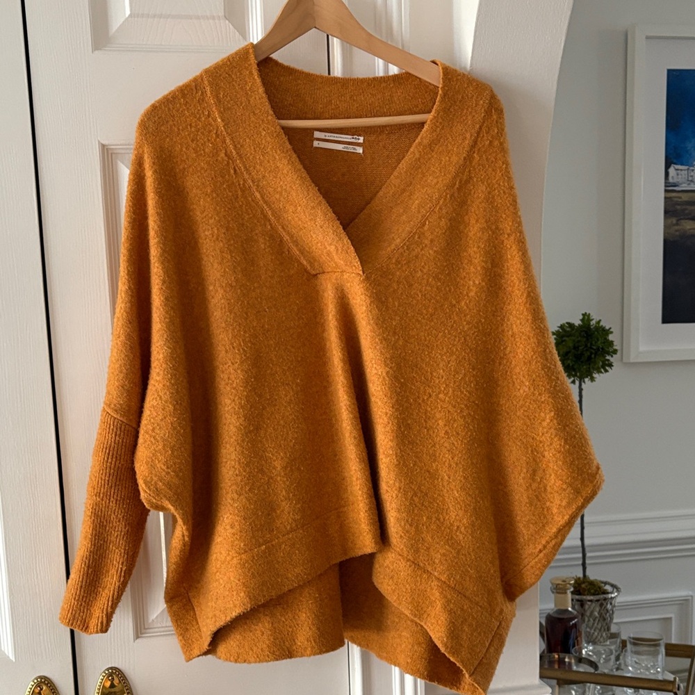 Anthropologie Oversized V Neck Sweater S Gold